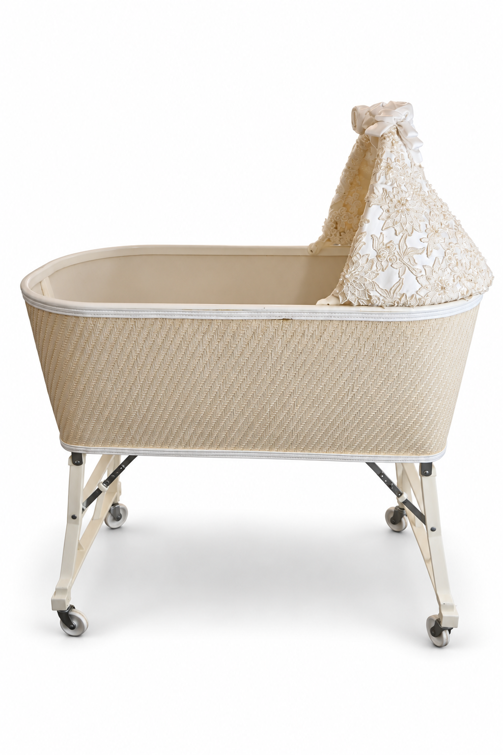 Antique 1960 Wicker Baby Cradle with Flowers