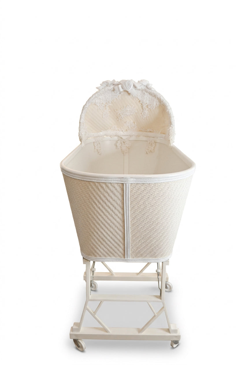 Antique 1960 Wicker Baby Cradle with Flowers